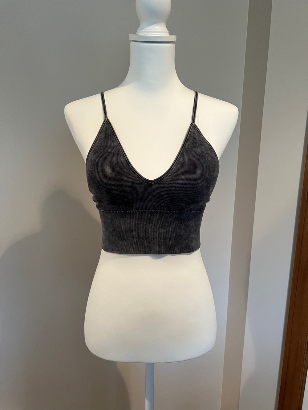 Zenana Brami Charcoal Ribbed V-Neck Cropped